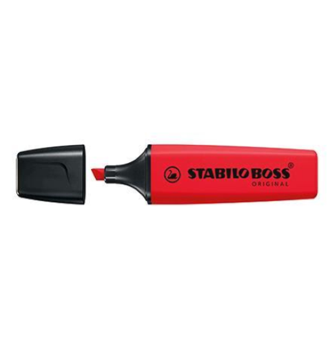STABILO BOSS ORIGINAL EVIDENZIATORE PUNTA A SCALPELLO 2/5 mm ROSSO CONF 10 Pz.